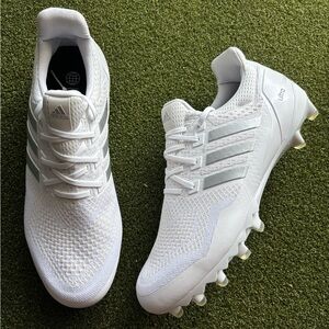ADIDAS ULTRABOOST PE WHITE/SILVER CHROME FOOTBALL CLEATS SIZE 12.5